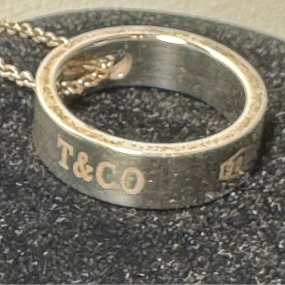 VTG Tiffany & Co. 925 Silver Circle 1837 Pendant 17” Necklace - Picture 3 of 8